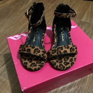 Leopard print open toe kitten heel sandals